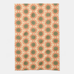 Oranje en groen retro bloempatroon theedoek