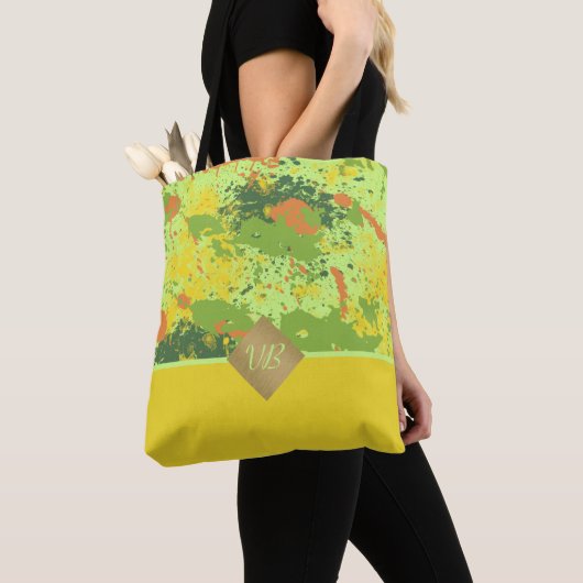 Oranje en groen spatbord tote bag (Dichtbij)