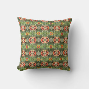 Oranje en groene Abstracte Bloemen Rustiek Buitenkussen