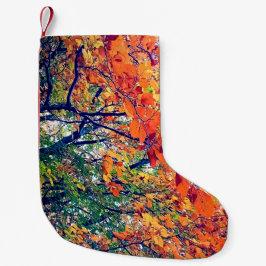 Oranje en groene bladeren kleine kerstsok