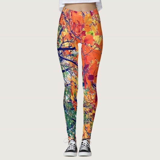 Oranje en groene bladeren leggings (Voorkant)