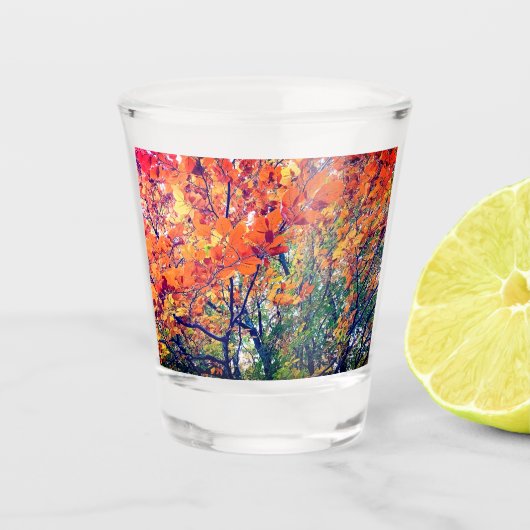 Oranje en groene bladeren shot glas (Voorkant)