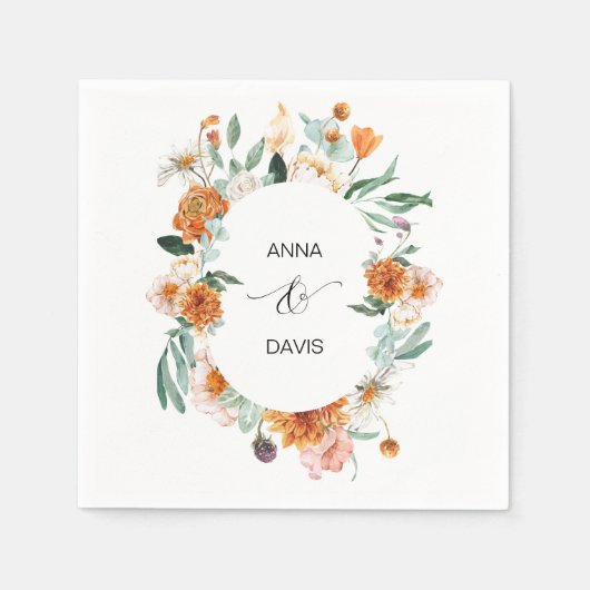 Oranje en groene bloemen bruiloft servetten (Voorkant)