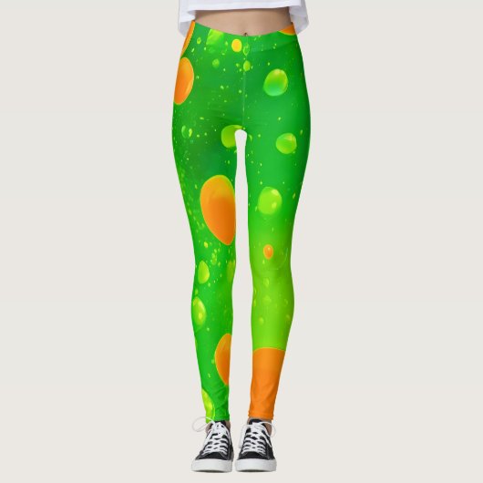 Oranje en groene bubbel Abstracte kunst Leggings (Voorkant)