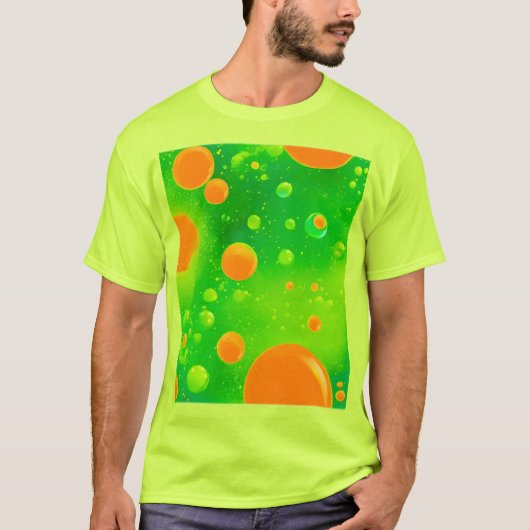 Oranje en Groene Bubbel Abstracte Kunst T-shirt (Voorkant)