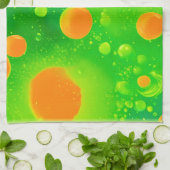 Oranje en groene bubbel Abstracte kunst Theedoek (Gevouwen)
