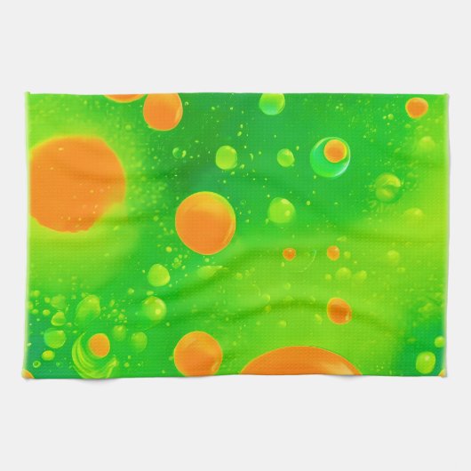 Oranje en groene bubbel Abstracte kunst Theedoek (Horizontaal)