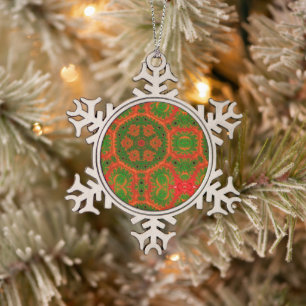 Oranje en groene caleidoscoop Kerstbal Tin Sneeuwvlok Ornament