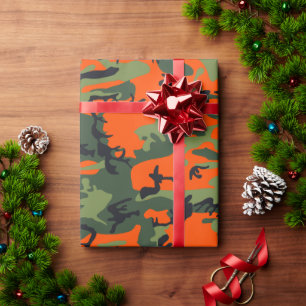 Oranje en groene camouflage, militair, leger cadeaupapier