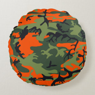 Oranje en groene camouflage, militair, leger rond kussen