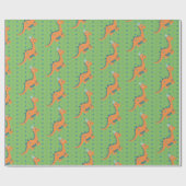 Oranje en groene dinosaurusfeestdag cadeaupapier (Vlak)