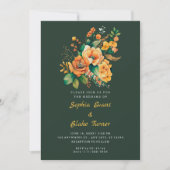 Oranje en groene Floral Bouquet Green Wedding Kaart (Voorkant)