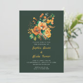 Oranje en groene Floral Bouquet Green Wedding Kaart (Staand voorkant)