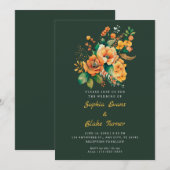 Oranje en groene Floral Bouquet Green Wedding Kaart (Voorkant / Achterkant)