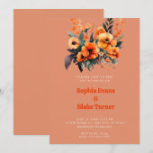 Oranje en groene Floral Bouquet Oranje Wedding Kaart (Voorkant / Achterkant)