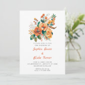 Oranje en groene Floral Bouquet White Wedding Kaart (Staand voorkant)