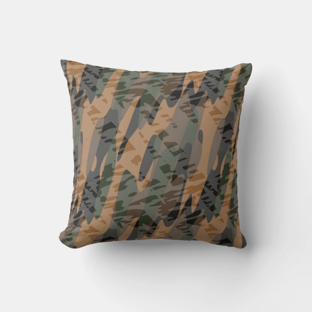 oranje en groene getextureerde camouflage kussen (Voorkant)