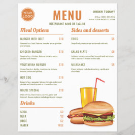 Oranje En Groene Hamburger Hotdog Eetmenu Prijzen Flyer