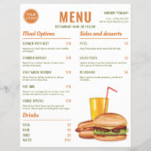 Oranje en groene hamburger hotdog eten menu prijze (Voorkant)