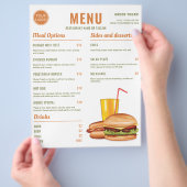 Oranje en groene hamburger hotdog eten menu prijze (Hand)