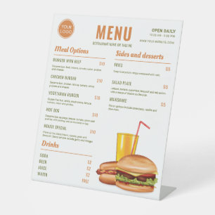 Oranje En Groene Hamburger Restaurant Menu Prijzen Reclamebord Met Voetstuk