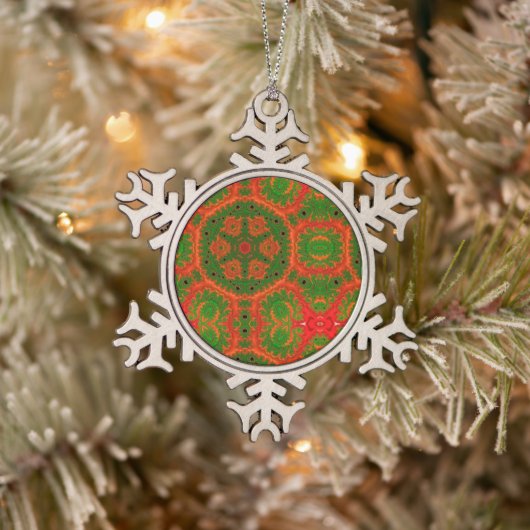 Oranje en groene Kaleidoscoop kerstversiering Tin Sneeuwvlok Ornament (Boom)