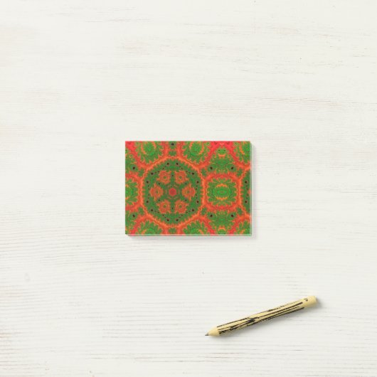 Oranje en groene Kaleidoscoop Post-it® Notes (Op bureau)