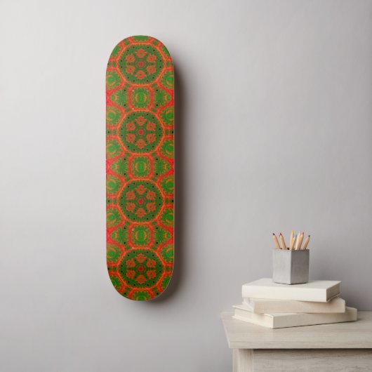 Oranje en groene Kaleidoscoop Skateboard (Muurkunst)