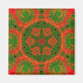 Oranje en groene Kaleidoscoop Square Magnet (Voorkant)