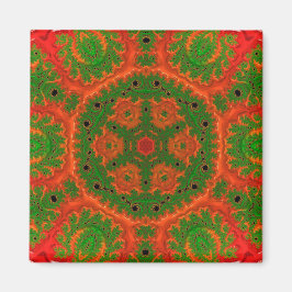 Oranje en groene Kaleidoscoop Square Magnet