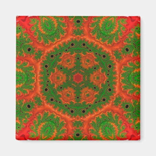 Oranje en groene Kaleidoscoop Square Magnet (Voorkant)