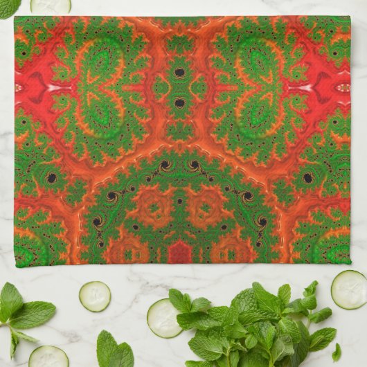 Oranje en groene Kaleidoscoop Tea Towel Theedoek (Gevouwen)