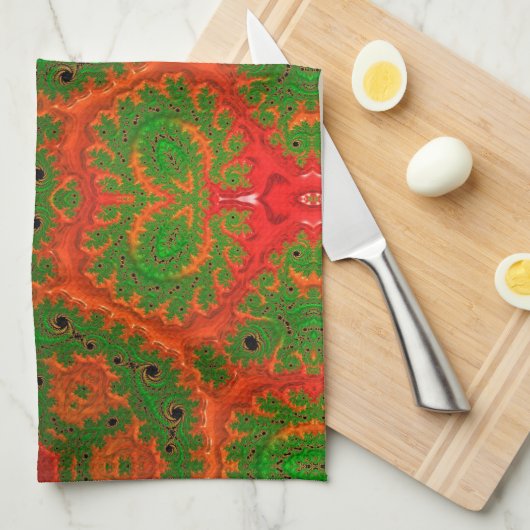 Oranje en groene Kaleidoscoop Tea Towel Theedoek (Quarter Fold)