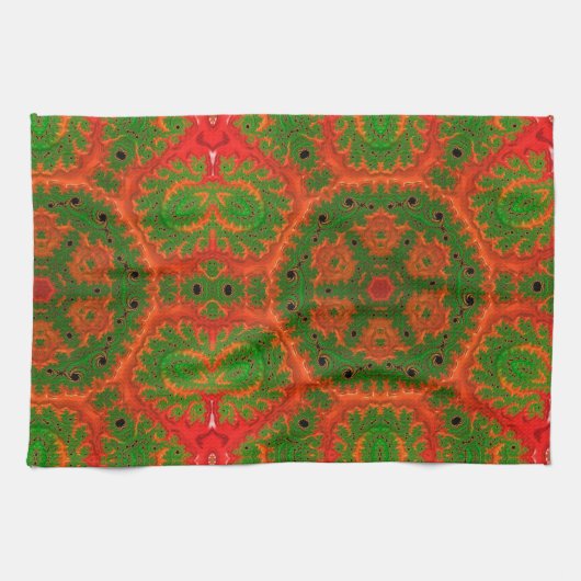 Oranje en groene Kaleidoscoop Tea Towel Theedoek (Horizontaal)