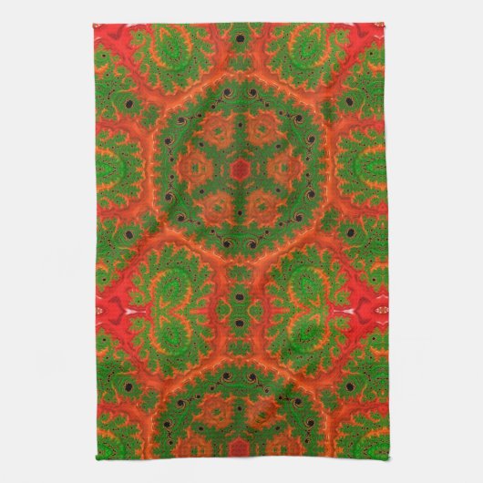 Oranje en groene Kaleidoscoop Tea Towel Theedoek (Verticaal)