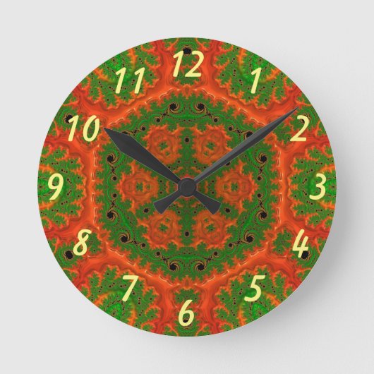 Oranje en groene Kaleidoscoop wandklok (Voorkant)