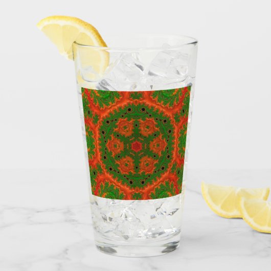 Oranje en groene Kaleidoscope Glass Tumbler (Voorkant ijs)