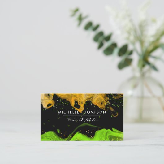 Oranje en groene neongrenzen visitekaartje (Staand voorkant)