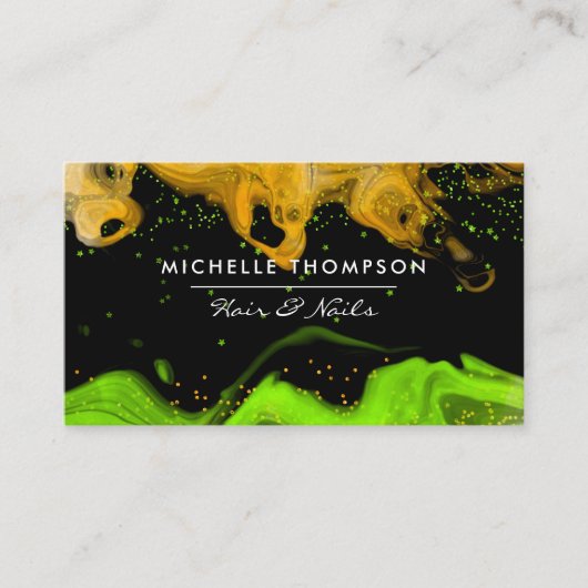 Oranje en groene neongrenzen visitekaartje (Voorkant)
