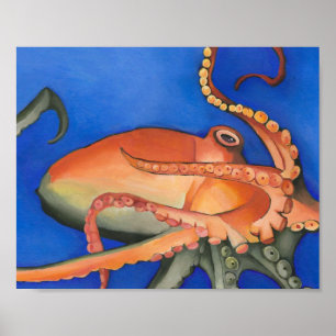Oranje en groene octopus poster