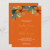 Oranje en groene Oranje tropische bloemen bruiloft Kaart (Voorkant / Achterkant)