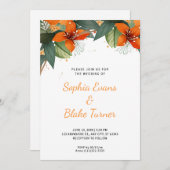 Oranje en groene tropische bloemen witte bruiloft kaart (Voorkant / Achterkant)