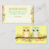 Oranje en groene uilen - Luier Raffle Ticket Informatiekaartje (Voorkant / Achterkant)