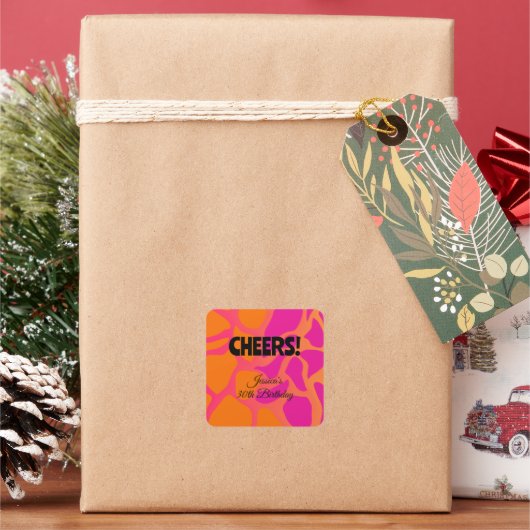 Oranje en heet roze verloop Cheers Vierkante Sticker (Feestdagen)