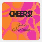 Oranje en heet roze verloop Cheers Vierkante Sticker (Voorkant)