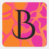 Oranje en heet roze verloop monogram  vierkante sticker (Voorkant)