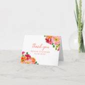 Oranje en helroze bloemige bruidsdouche opgevouwen bedankkaart (Voorkant)