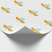  oranje en hemelblauwe bloemen cadeaupapier (Hoek)