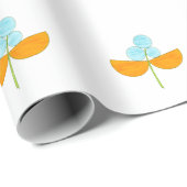  oranje en hemelblauwe bloemen cadeaupapier (Rol Hoek)