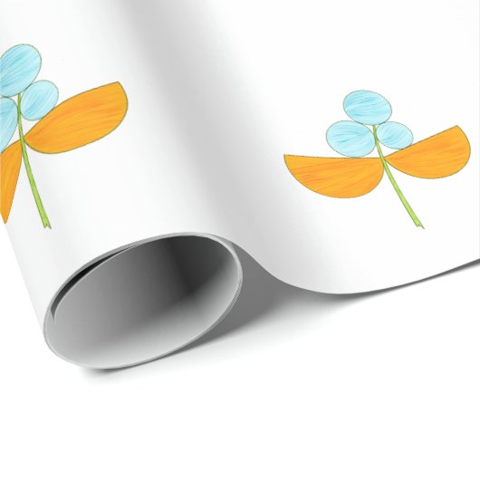  oranje en hemelblauwe bloemen cadeaupapier (Rol Hoek)